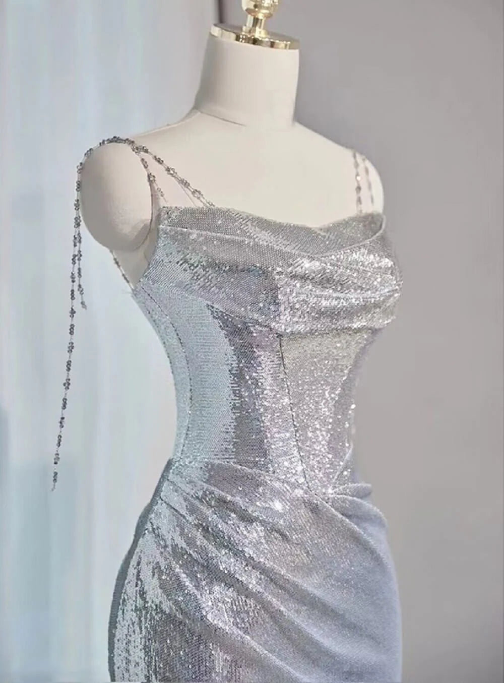 Silver Mermaid Style Prom Dresses Sequin Long Holiday Dress Party simple gentle atmospheric and unique desi Bring summer colors to enhance whiteness