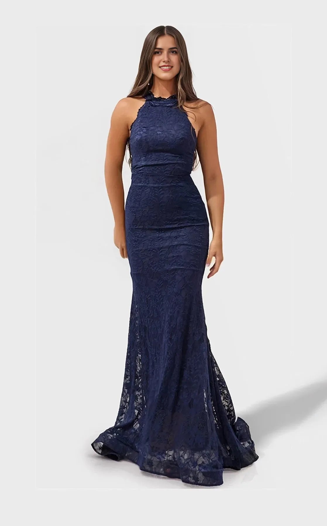 Elegant Mermaid Halter Sleeveless Open-Back Floor-Length Prom Dress