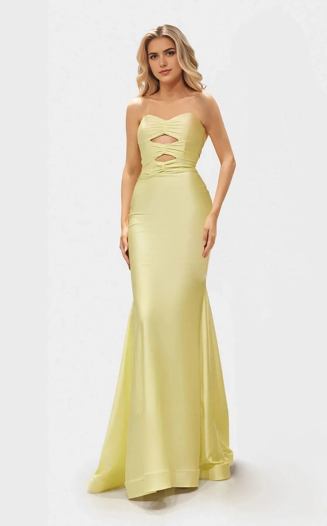 Simple Mermaid Strapless Sleeveless Lace-Up-Back Floor-Length Prom Dress