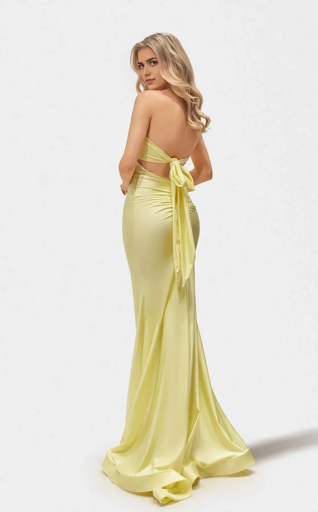 Simple Mermaid Strapless Sleeveless Lace-Up-Back Floor-Length Prom Dress