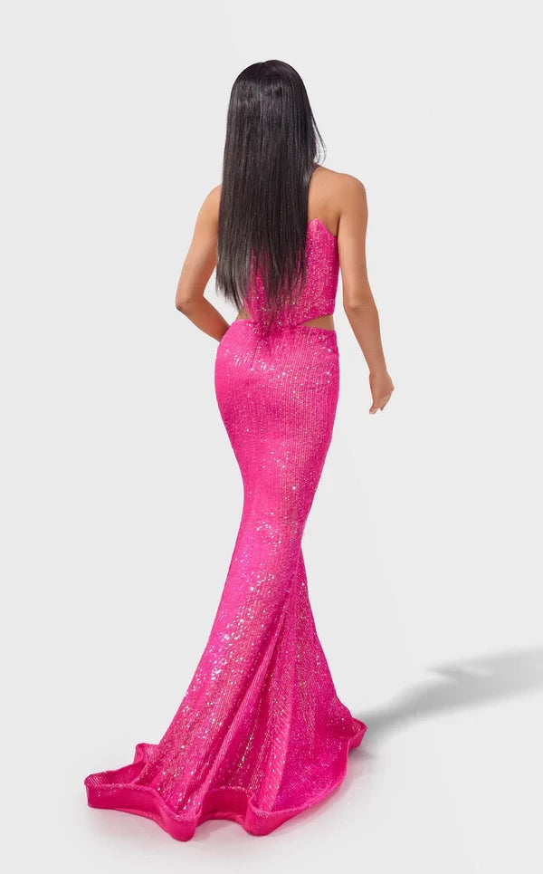 Simple Mermaid Strapless Sleeveless Open-Back Floor-Length Prom Dress