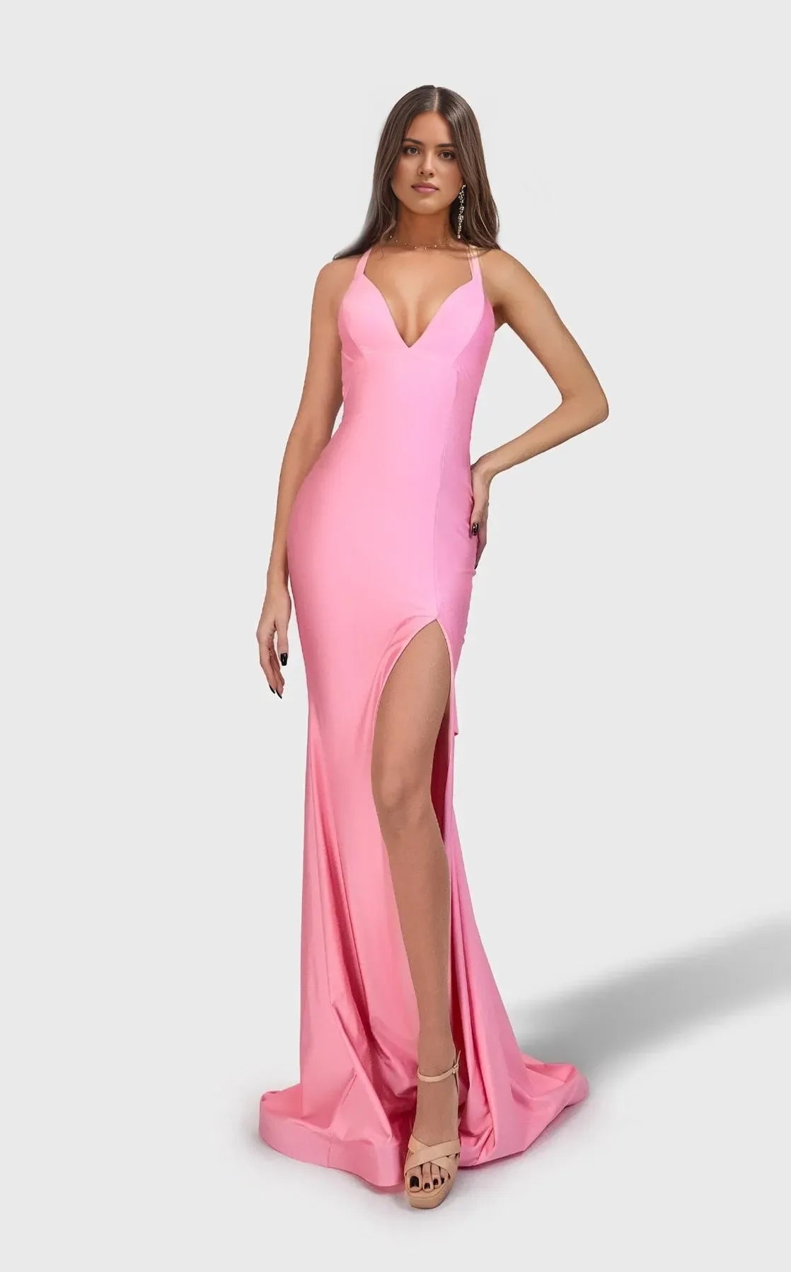 Simple Mermaid V-Neck Sleeveless Open-Back Floor-Length Prom Dress