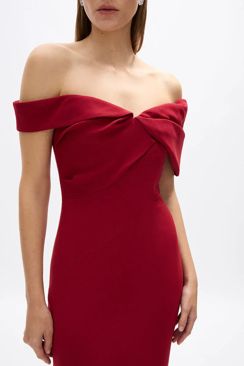 Simple Sheath Off the Shoulder Sleeveless Zipper Back High Slit Midi Length For Ladies Prom Dress