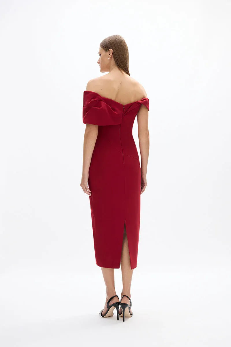 Simple Sheath Off the Shoulder Sleeveless Zipper Back High Slit Midi Length For Ladies Prom Dress