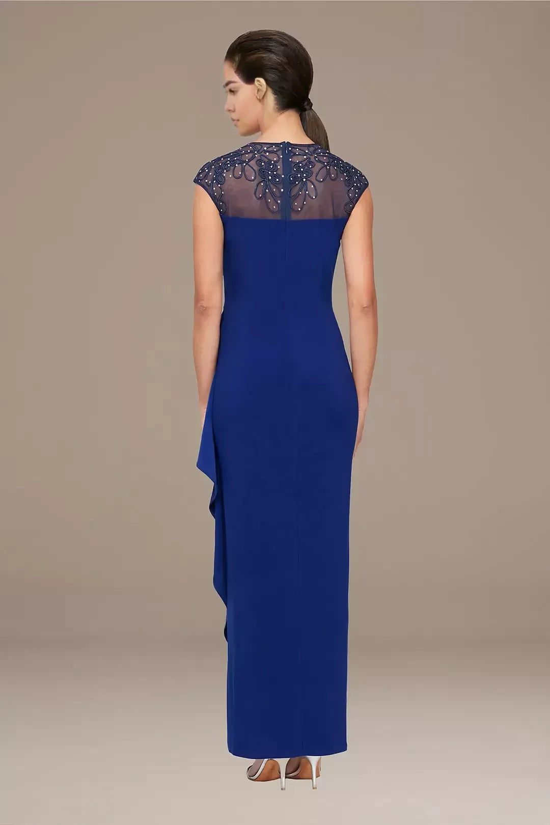 Simple Sheath V Neck Cap Sleeve Lace Back Floor Length Mother of the Bride Dress