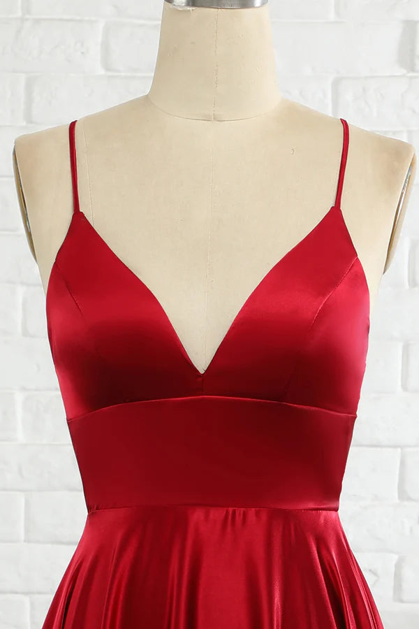 Simple A Line Spaghetti Straps Burgundy Long Bridesmaid Dress with Cirss Cross Back Simple gentle atmospheric and unique design ﻿