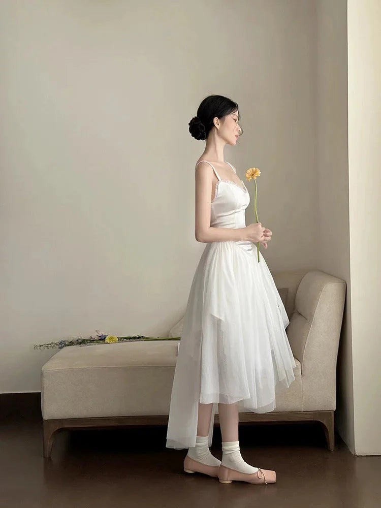 Simple A Line Spaghetti Straps Prom Gown Summer Wedding Guest Dress Bridal Guest Dresses White Wedding Outfits For Guest simple gentle atmospheric and unique desi Bring summer colors to enhance whiteness