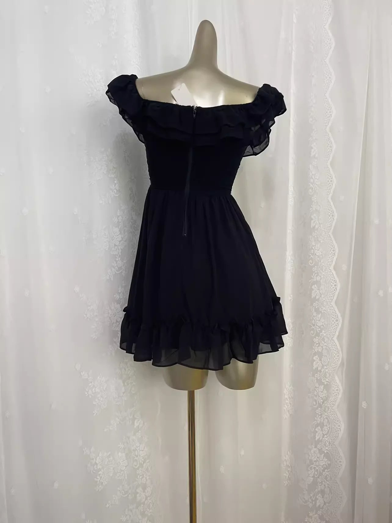 Simple A line Black Chiffon Travel Vacation Dress Short Birthday Dress simple gentle atmospheric and unique desi Bring summer colors to enhance whiteness