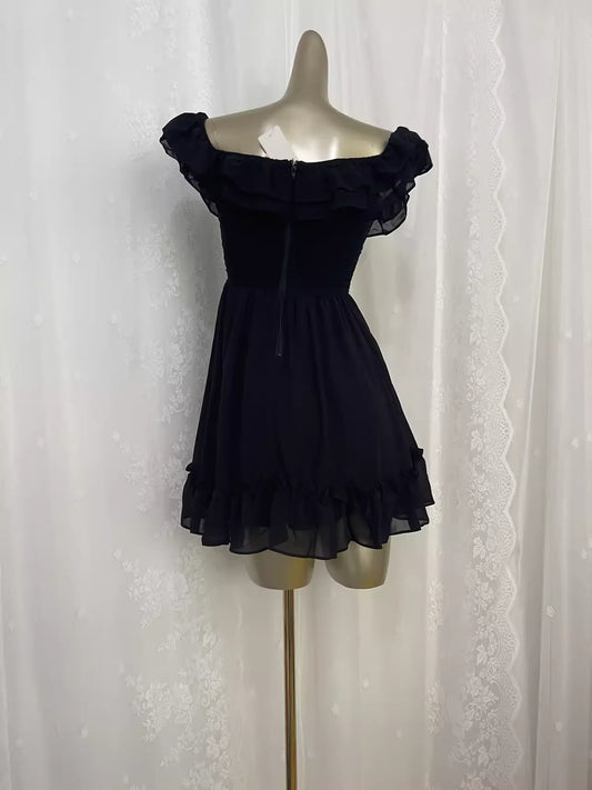 Simple A line Black Chiffon Travel Vacation Dress Short Birthday Dress simple gentle atmospheric and unique desi Bring summer colors to enhance whiteness
