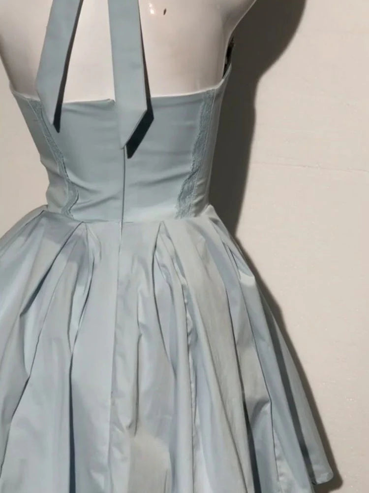 Simple A line Halter Blue Formal 8th Grade Homecoming Dresses Middle School Short Birthday Gowns Graduation Dress Hoco Outfits simple gentle atmospheric and unique desi Bring summer colors to enhance whiteness