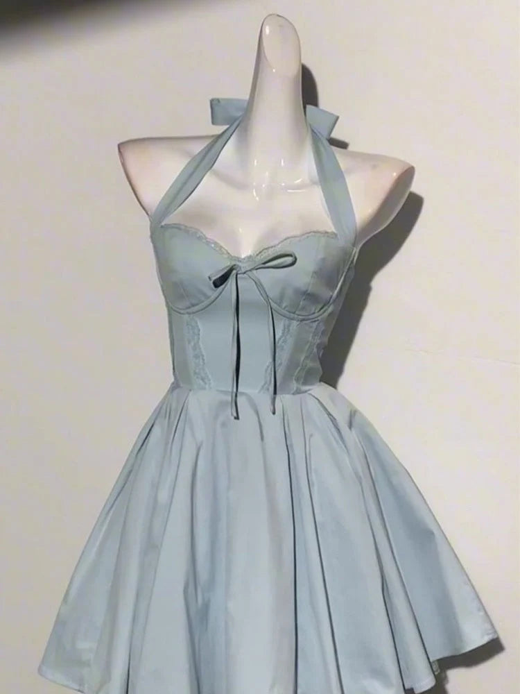 Simple A line Halter Blue Formal 8th Grade Homecoming Dresses Middle School Short Birthday Gowns Graduation Dress Hoco Outfits simple gentle atmospheric and unique desi Bring summer colors to enhance whiteness