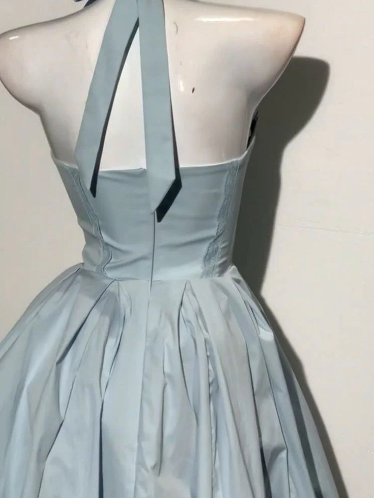Simple A line Halter Blue Formal 8th Grade Homecoming Dresses Middle School Short Birthday Gowns Graduation Dress Hoco Outfits simple gentle atmospheric and unique desi Bring summer colors to enhance whiteness