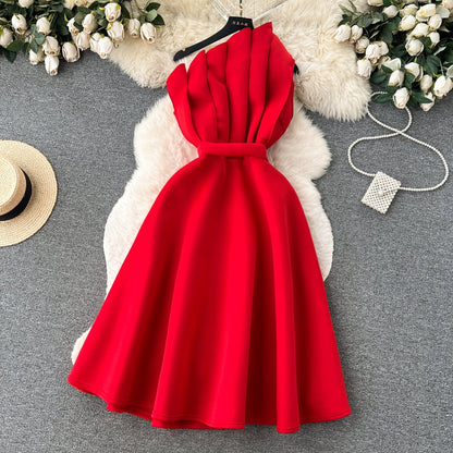 Simple A line One Shoulder Ruffles Holiday Dresses Midi Length Women's Dress simple gentle atmospheric and unique desi Bring summer colors to enhance whiteness