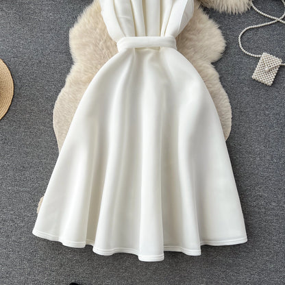 Simple A line One Shoulder Ruffles White Holiday Dresses Midi Length Women's Dress simple gentle atmospheric and unique desi Bring summer colors to enhance whiteness