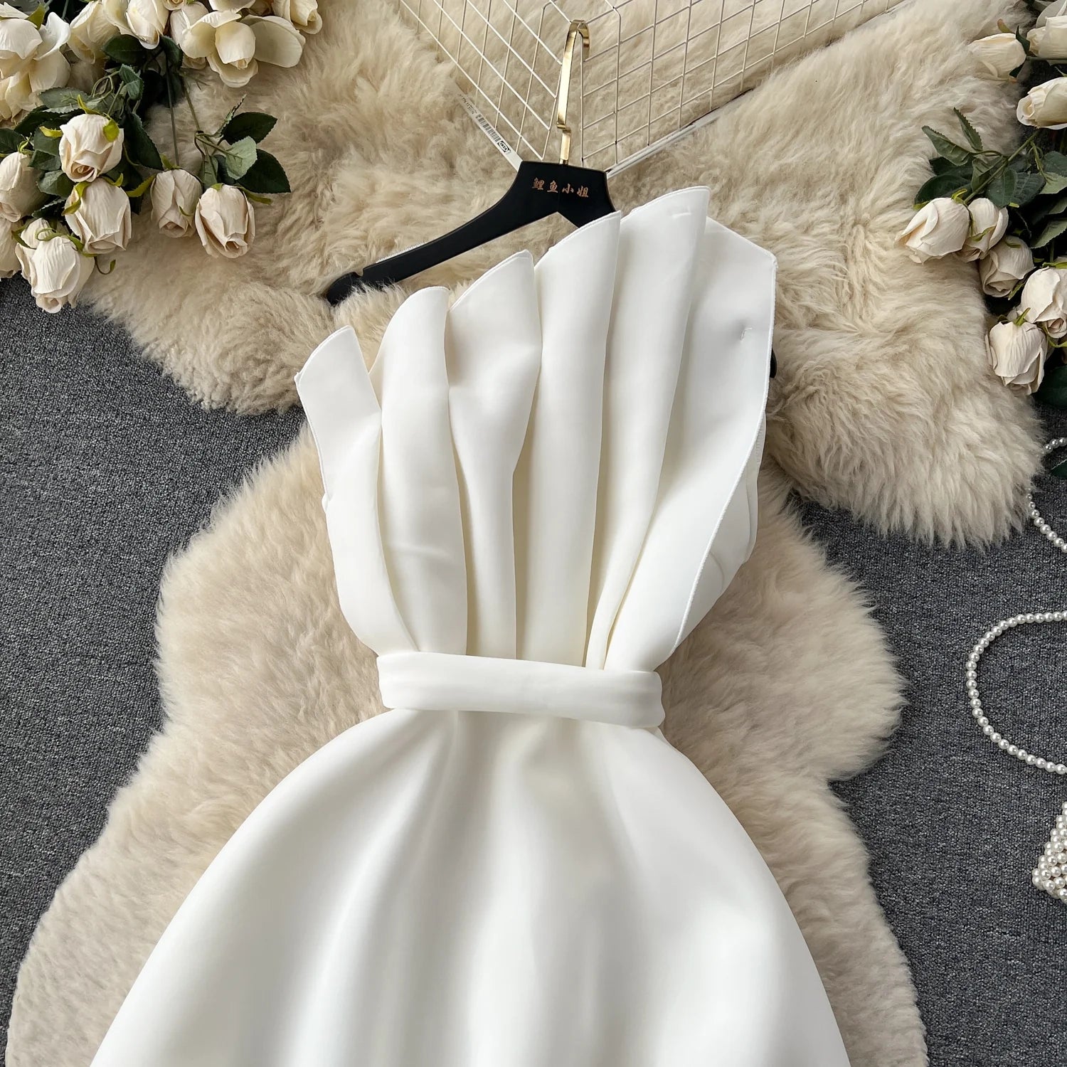 Simple A line One Shoulder Ruffles White Holiday Dresses Midi Length Women's Dress simple gentle atmospheric and unique desi Bring summer colors to enhance whiteness