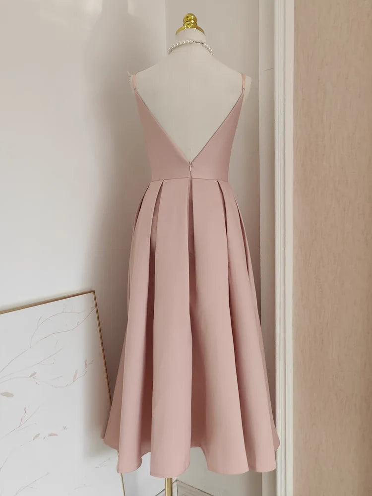 Simple A line Spaghetti Straps Pink Satin Vacation Dress Women Birthday Dresses simple gentle atmospheric and unique desi Bring summer colors to enhance whiteness