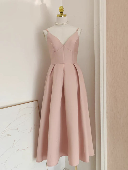 Simple A line Spaghetti Straps Pink Satin Vacation Dress Women Birthday Dresses simple gentle atmospheric and unique desi Bring summer colors to enhance whiteness