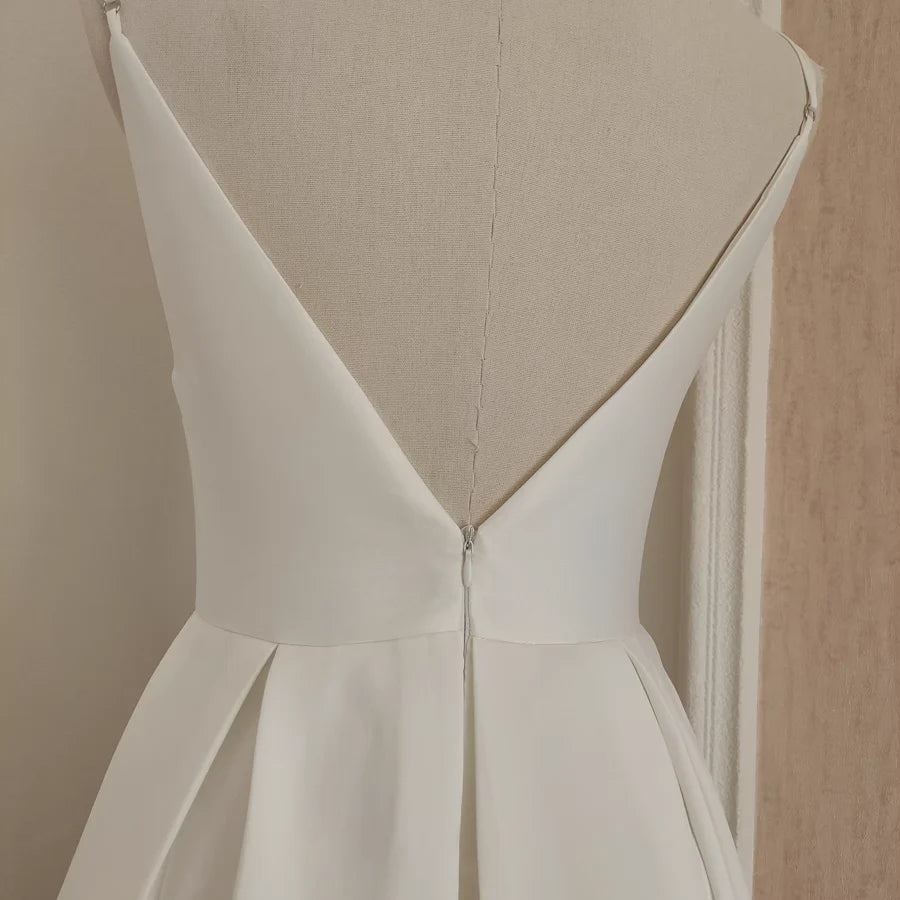 Simple A line Spaghetti Straps White Vacation Dress Satin Women Birthday Dresses  simple gentle atmospheric and unique desi Bring summer colors to enhance whiteness