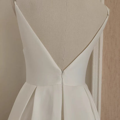 Simple A line Spaghetti Straps White Vacation Dress Satin Women Birthday Dresses  simple gentle atmospheric and unique desi Bring summer colors to enhance whiteness