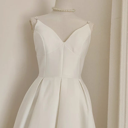 Simple A line Spaghetti Straps White Vacation Dress Satin Women Birthday Dresses  simple gentle atmospheric and unique desi Bring summer colors to enhance whiteness