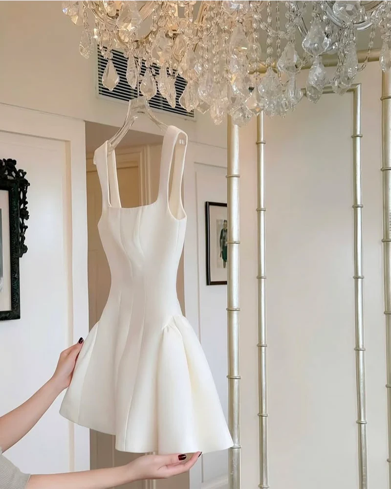 Simple A line Square Neck Black Short Homecoming Dress Summer Hoco Dresses Mini Cocktail Dress