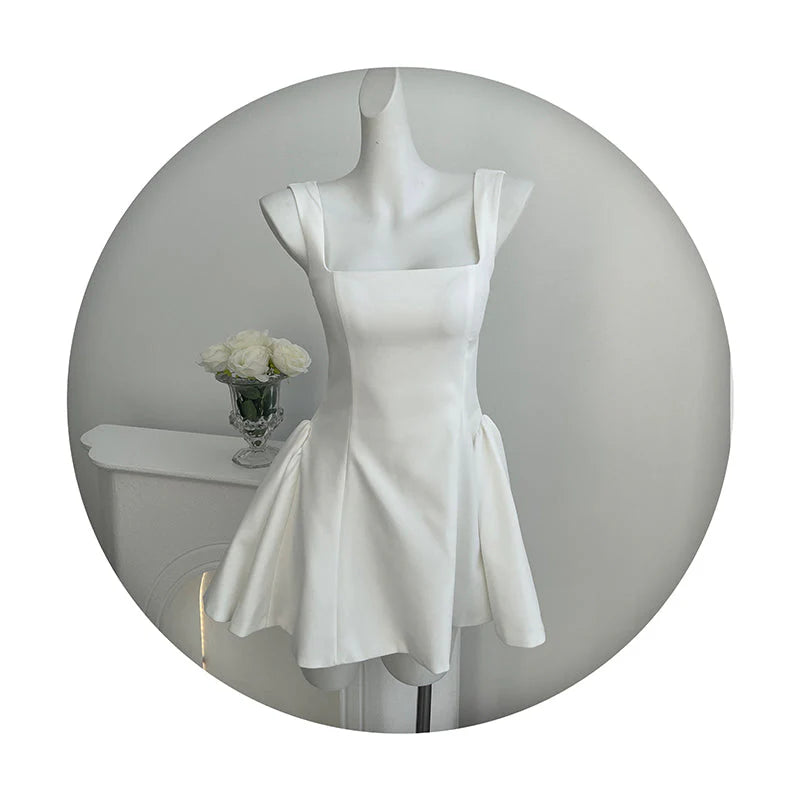 Simple A line Square Neck Black Short Homecoming Dress Summer Hoco Dresses Mini Cocktail Dress