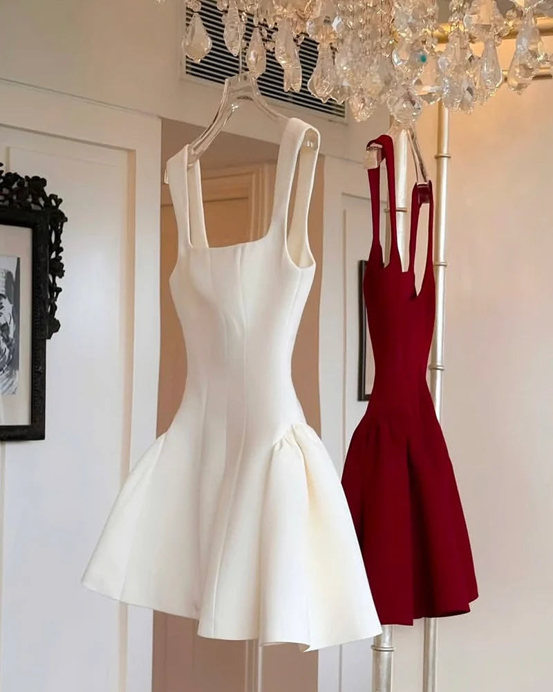 Simple A line Square Neck Red Short Homecoming Dress Summer Hoco Dresses Mini Cocktail Dress