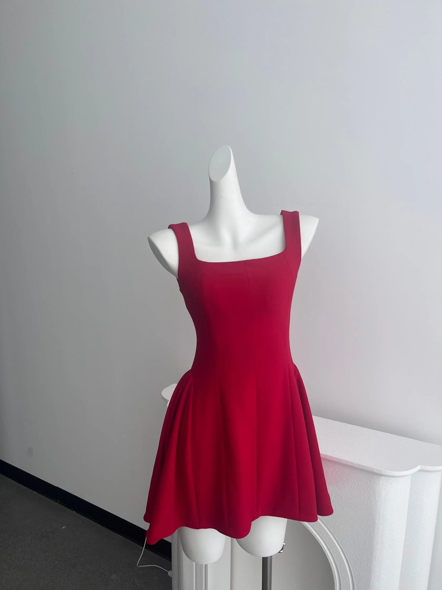 Simple A line Square Neck Red Short Homecoming Dress Summer Hoco Dresses Mini Cocktail Dress