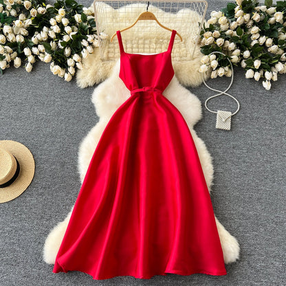 Simple A line Straps Red Holiday Dresses Midi Length Women's Dress simple gentle atmospheric and unique desi Bring summer colors to enhance whiteness