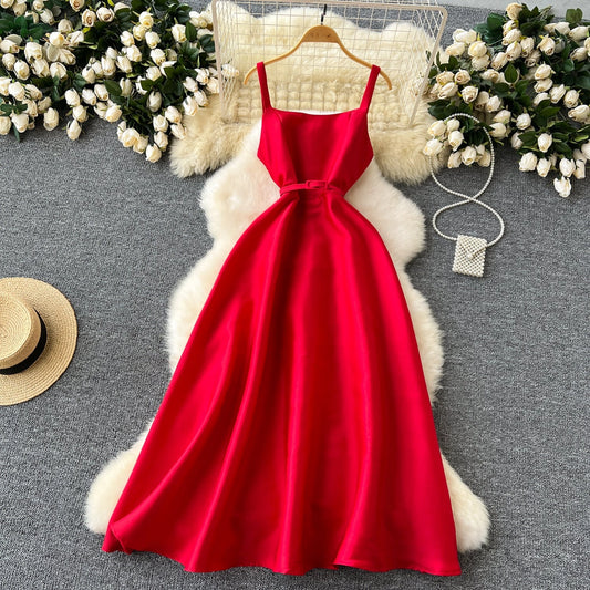 Simple A line Straps Red Holiday Dresses Midi Length Women's Dress simple gentle atmospheric and unique desi Bring summer colors to enhance whiteness