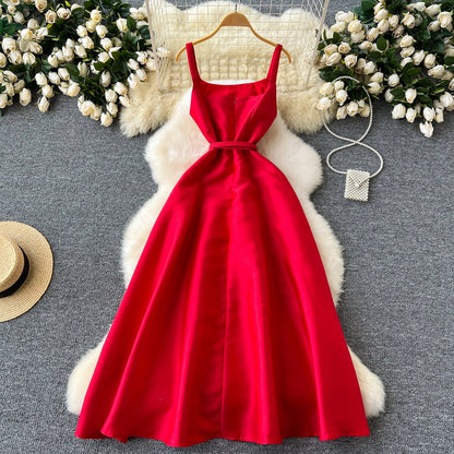 Simple A line Straps Red Holiday Dresses Midi Length Women's Dress simple gentle atmospheric and unique desi Bring summer colors to enhance whiteness
