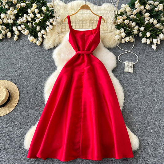 Simple A line Straps Red Holiday Dresses Midi Length Women's Dress simple gentle atmospheric and unique desi Bring summer colors to enhance whiteness