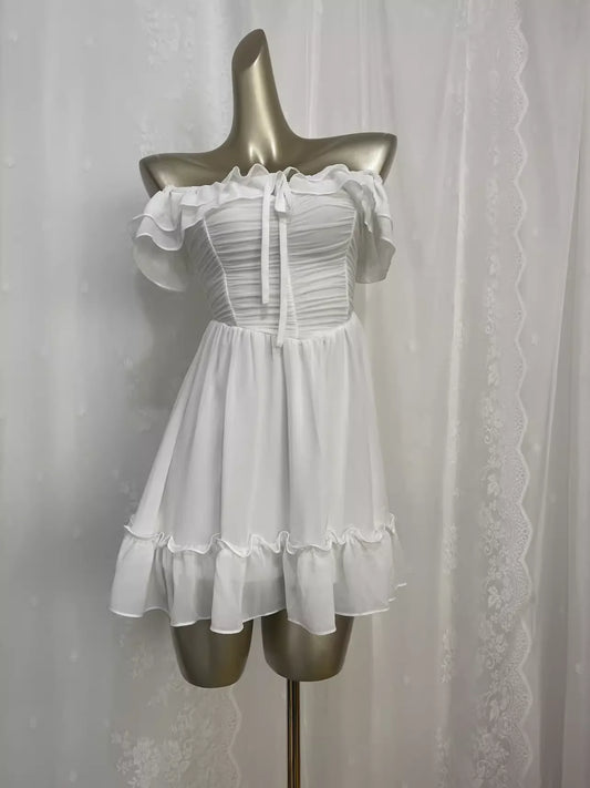 Simple A line White Chiffon Travel Vacation Dress Short Birthday Dress simple gentle atmospheric and unique desi Bring summer colors to enhance whiteness