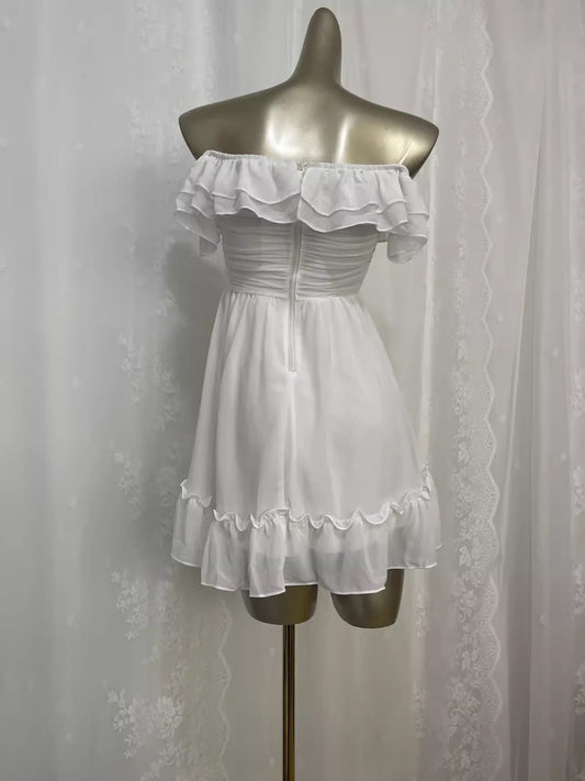 Simple A line White Chiffon Travel Vacation Dress Short Birthday Dress simple gentle atmospheric and unique desi Bring summer colors to enhance whiteness