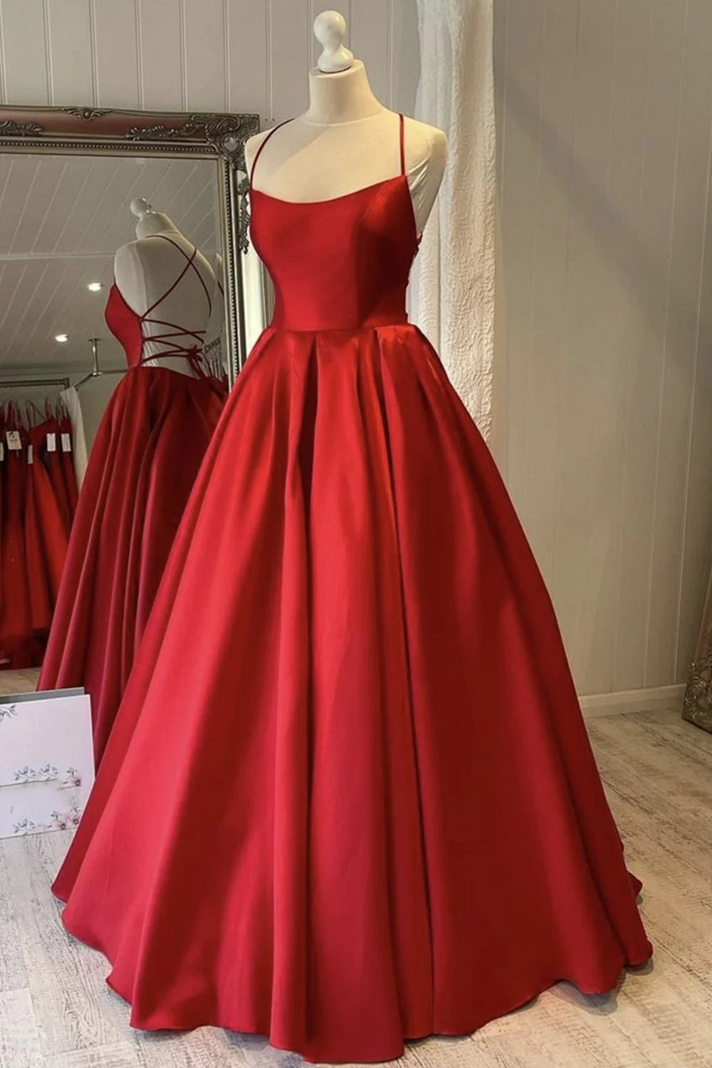 Simple Backless Red Satin Long Prom Dress Open Back Formal Dresses Red Evening Gown simple gentle atmospheric and unique desi Bring summer colors to enhance whiteness