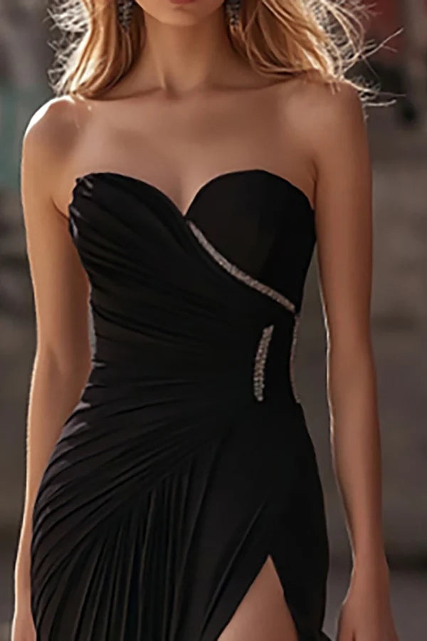 Simple Chiffon Long Sweetheart Black Prom Dress with Slit simple gentle atmospheric and unique desi Bring summer colors to enhance whiteness