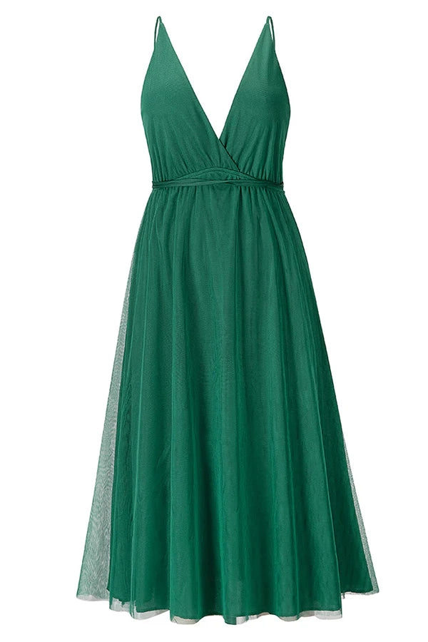 Simple Deep V Neck Green Party Dress Simple gentle atmospheric and unique design