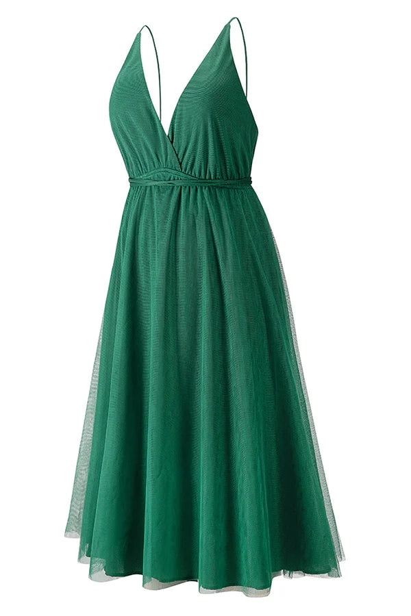 Simple Deep V Neck Green Party Dress Simple gentle atmospheric and unique design