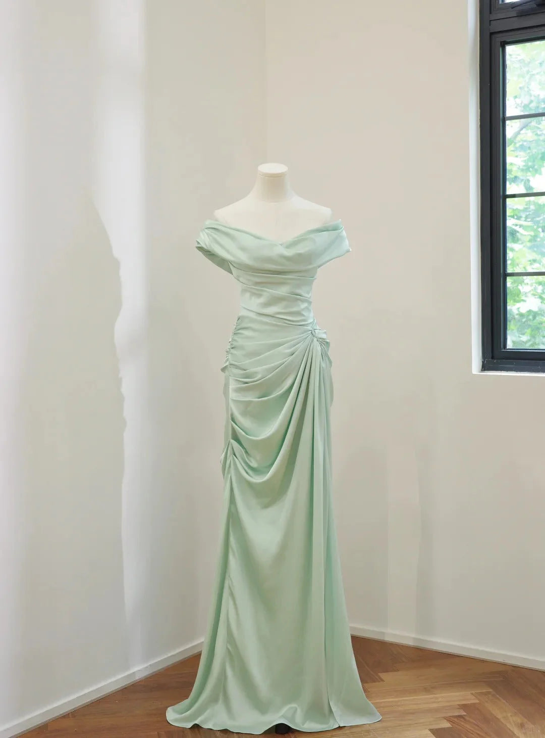 Simple Fashion Off Shoulder Long Satin Prom Dress Evening Dress Party Dress Bridesmaid Dress  simple gentle atmospheric and unique desi Bring summer colors to enhance whiteness