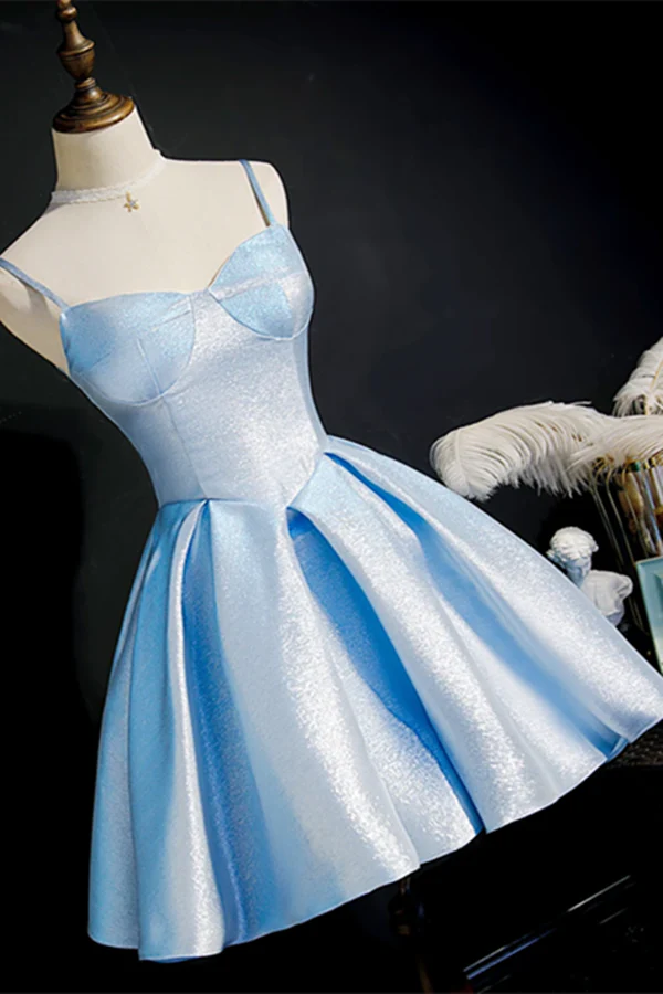 Simple Light Blue Lace Up Back Spaghetti Straps Short Homecoming Dresses Formal Dresses simple gentle atmospheric and unique desi Bring summer colors to enhance whitenes