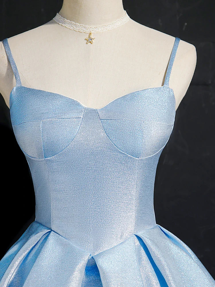 Simple Light Blue Lace Up Back Spaghetti Straps Short Homecoming Dresses Formal Dresses simple gentle atmospheric and unique desi Bring summer colors to enhance whitenes