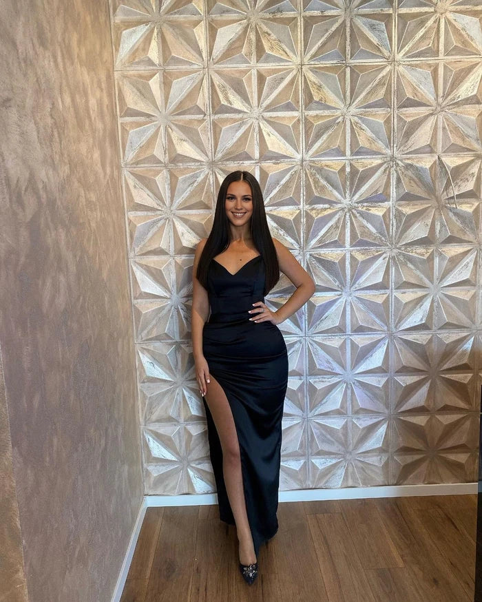 Simple Long Mermaid Spaghetti Strap V-neck Sleeveless Prom Dress with Slit Simple gentle atmospheric and unique design