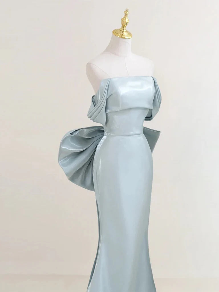 Simple Off Shoulder Satin Blue Long Prom Dress Blue Long Formal Dress gowns evening dresses simple gentle atmospheric and unique desi Bring summer colors to enhance whiteness
