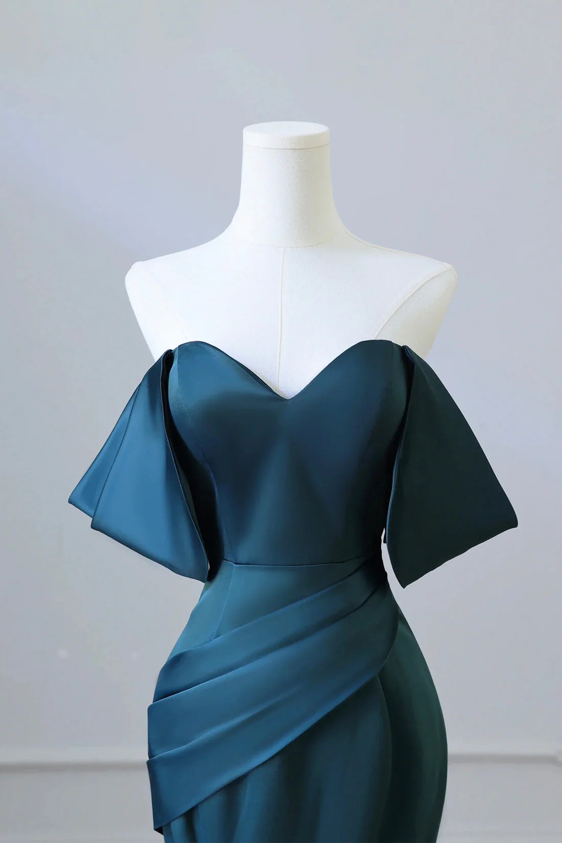 Simple Off Shoulder Satin Ink Blue Long Prom Dress Ink Blue Mermaid Formal Dress simple gentle atmospheric and unique desi Bring summer colors to enhance white