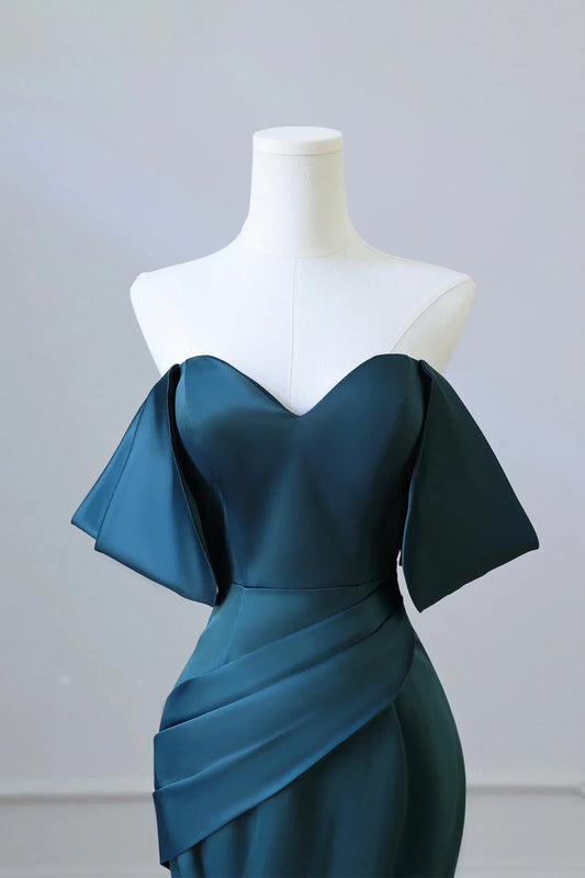 Simple Off Shoulder Satin Ink Blue Long Prom Dress Ink Blue Mermaid Formal Dress simple gentle atmospheric and unique desi Bring summer colors to enhance white