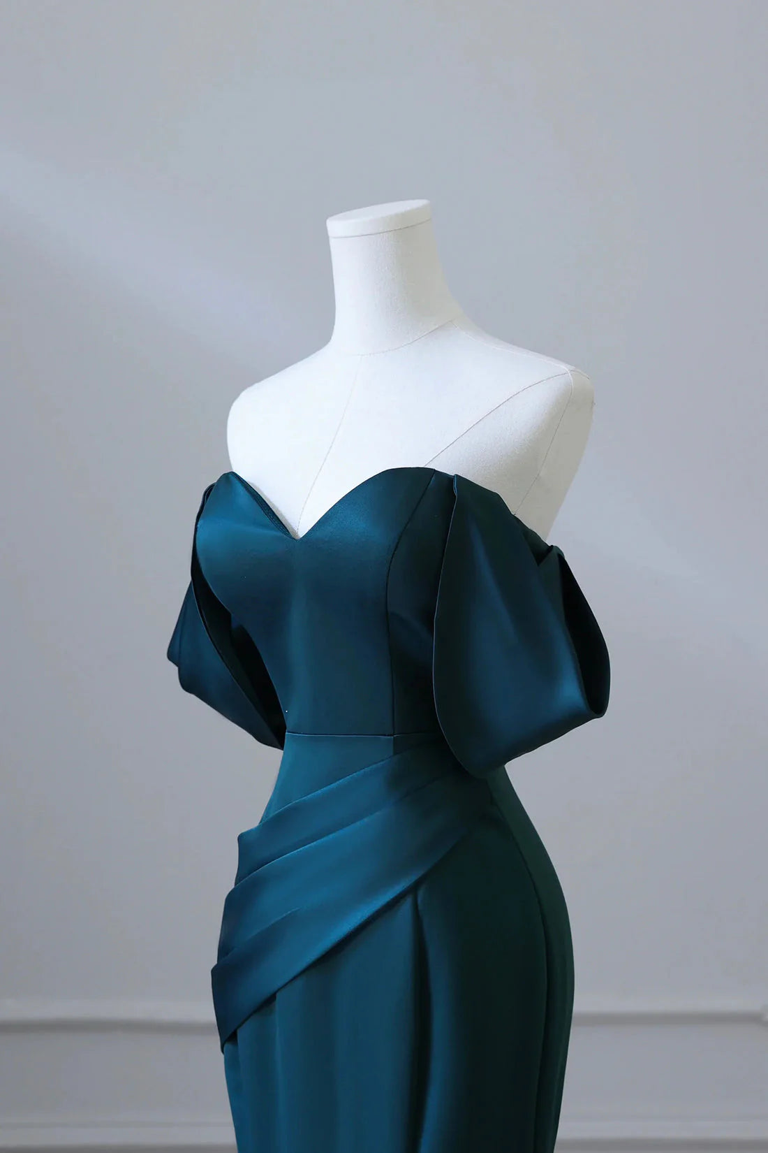 Simple Off Shoulder Satin Ink Blue Long Prom Dress Ink Blue Mermaid Formal Dress simple gentle atmospheric and unique desi Bring summer colors to enhance white