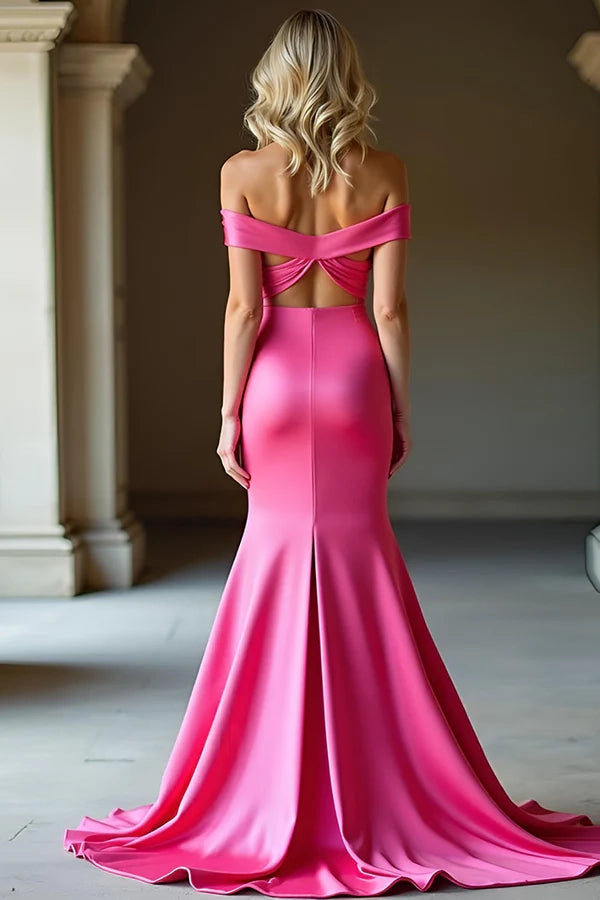 Simple Off The Shoulder Mermaid Long Fuchsia Prom Dress simple gentle atmospheric and unique desi Bring summer colors to enhance whiteness