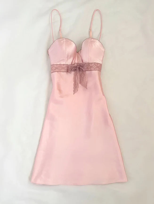 Simple Pink A Line Spaghetti Strap Lace Satin Short Homecoming Dress Birthday Dress Outfits simple gentle atmospheric and unique desi Bring summer colors to enhance whiteness