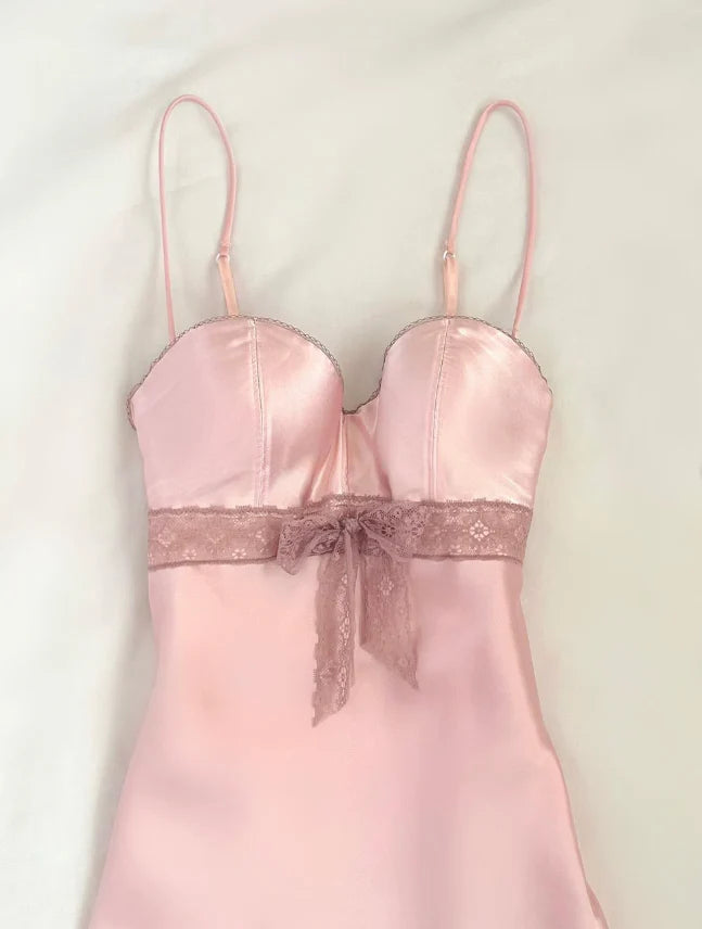 Simple Pink A Line Spaghetti Strap Lace Satin Short Homecoming Dress Birthday Dress Outfits simple gentle atmospheric and unique desi Bring summer colors to enhance whiteness