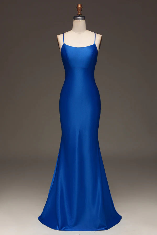 Simple Royal Blue Satin Mermaid Long Prom Dress Simple gentle atmospheric and unique desig